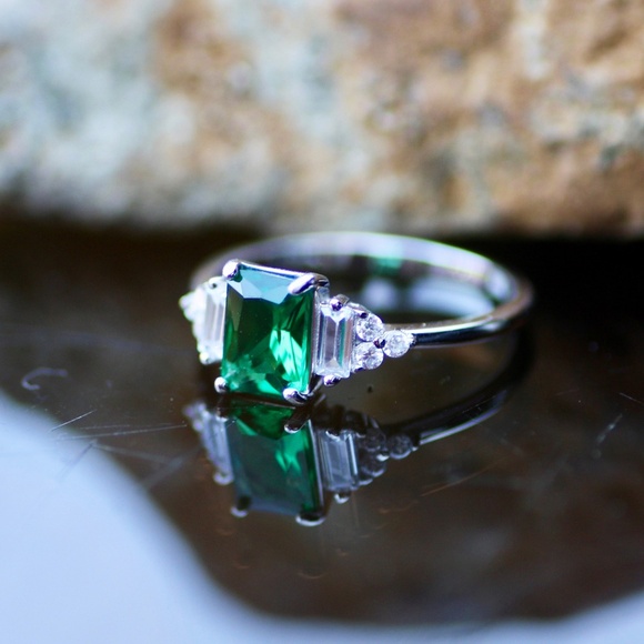 Handmade Emerald Ring Sterling Silver 925 , May Birthstone , Promise Ring - Picture 1 of 9